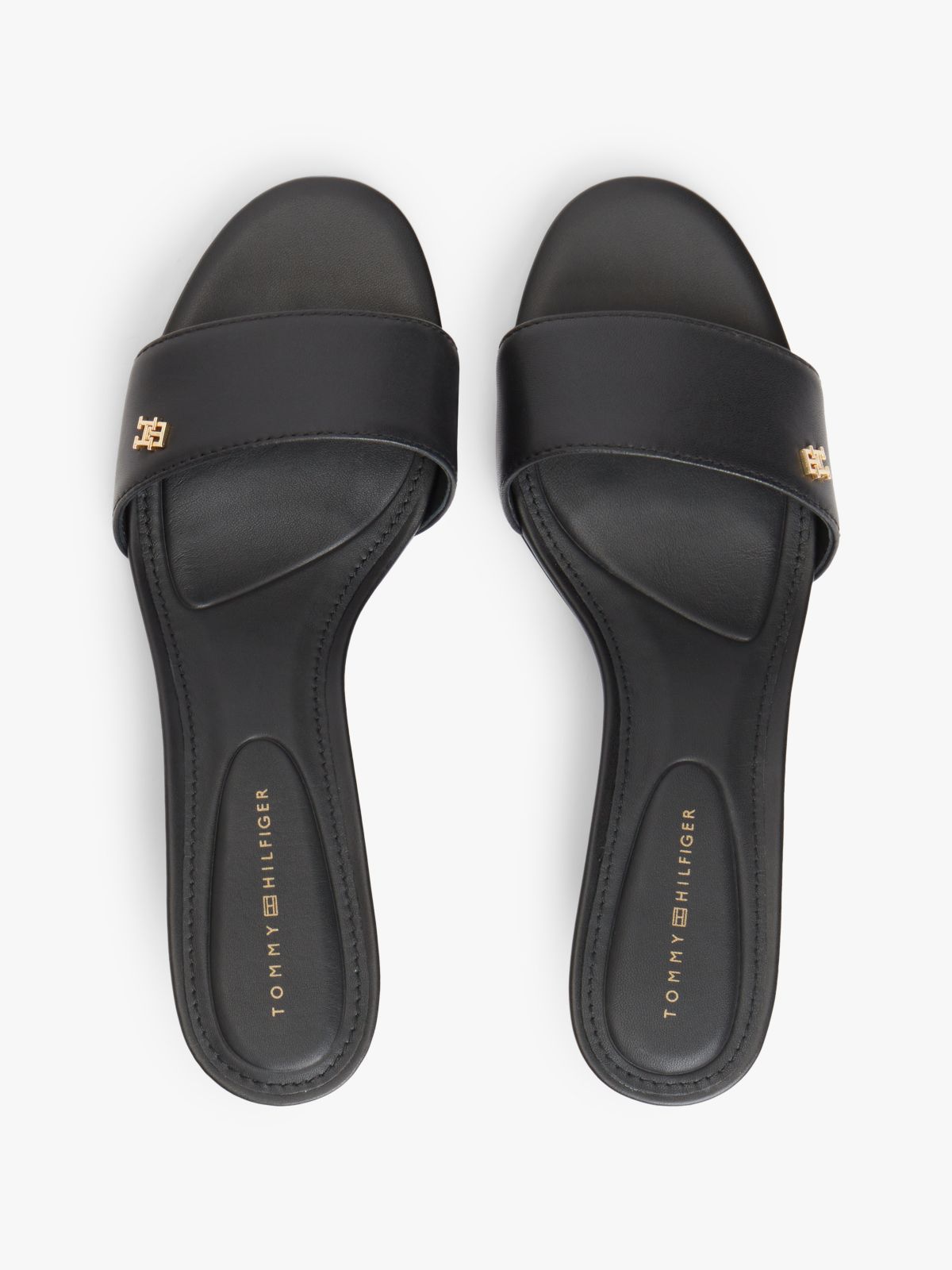 TH Monogram Leather Heeled Mules — Black