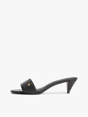black th monogram leather heeled mules for women tommy hilfiger