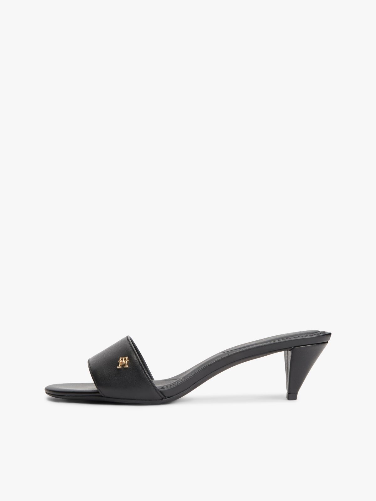 TH Monogram Leather Heeled Mules — Black