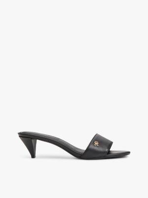 black th monogram leather heeled mules for women tommy hilfiger