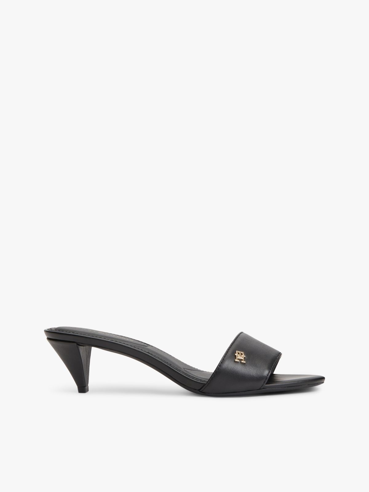 TH Monogram Leather Heeled Mules — Black