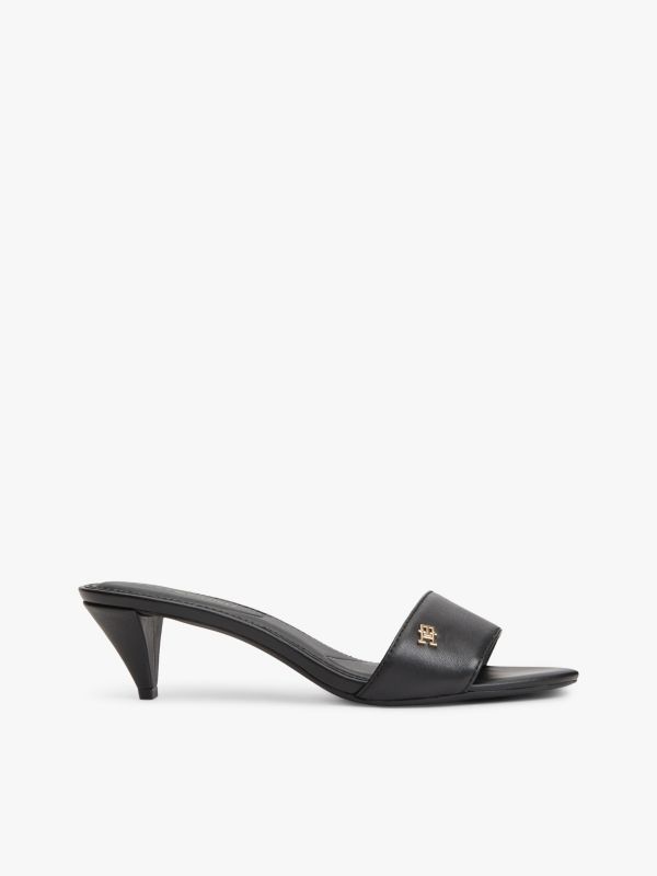TH Monogram Leather Heeled Mules — Black
