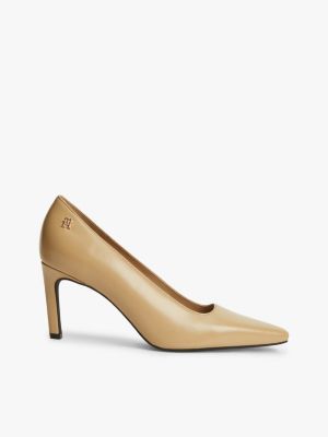 beige th monogram leather high heels for women tommy hilfiger