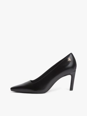 décolleté in pelle con tacco alto e monogramma nero da donne tommy hilfiger