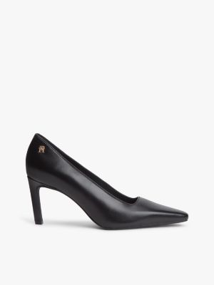 black th monogram leather high heels for women tommy hilfiger