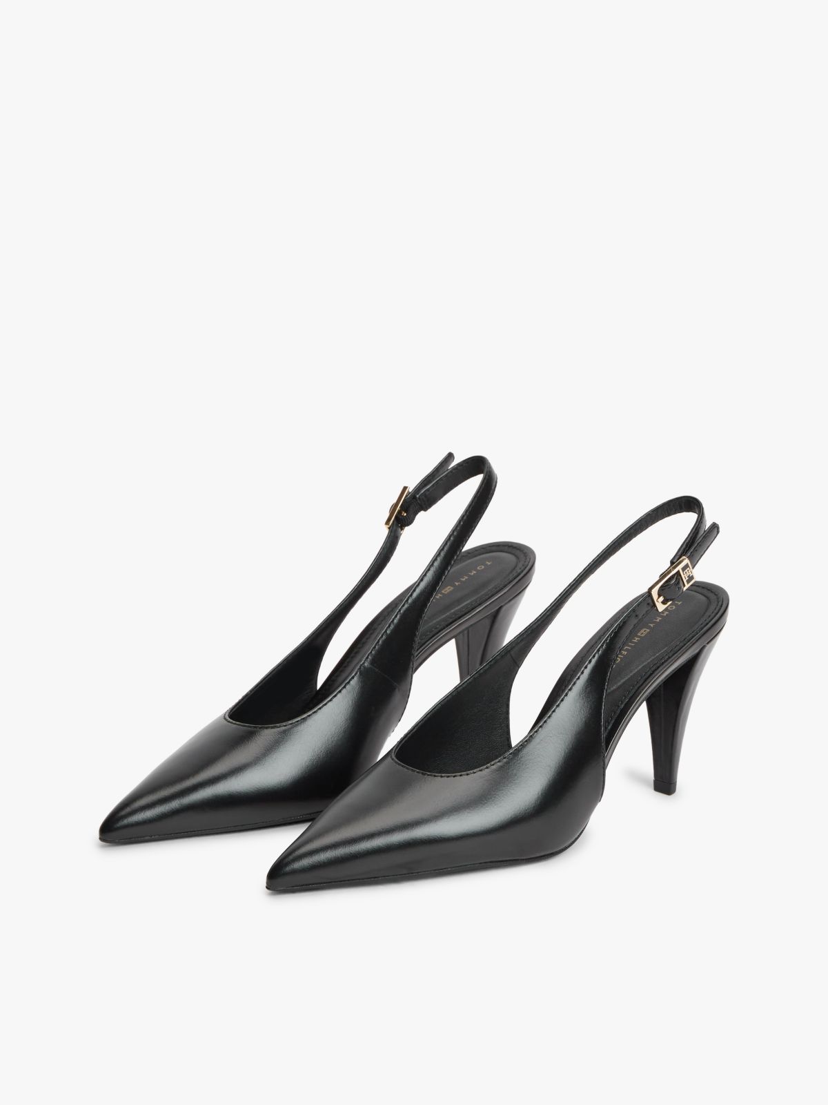 TH Monogram Leather Slingback High Heels — Black