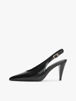 black th monogram leather slingback high heels for women tommy hilfiger