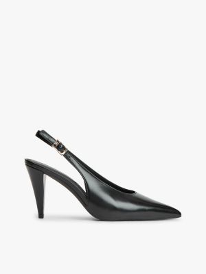 black th monogram leather slingback high heels for women tommy hilfiger