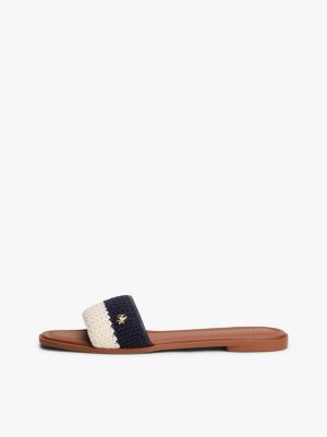 multi logo plaque colour-blocked woven mules for women tommy hilfiger