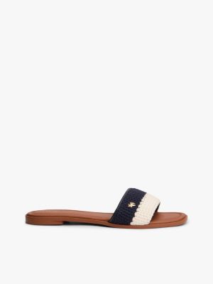 multi logo plaque colour-blocked woven mules for women tommy hilfiger
