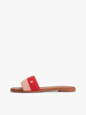 multi logo plaque colour-blocked woven mules for women tommy hilfiger