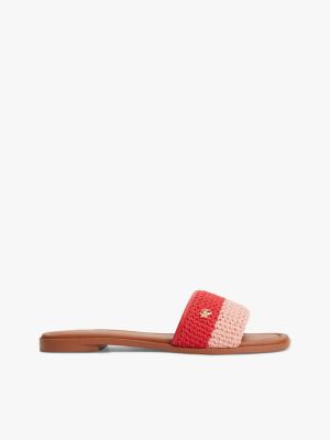 multi logo plaque colour-blocked woven mules for women tommy hilfiger
