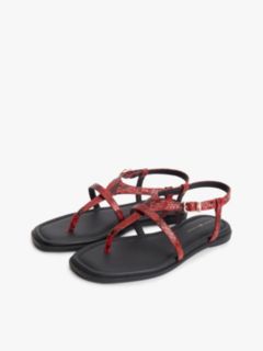 Leather Strap Snake Print Toe Post Sandals — Red 2