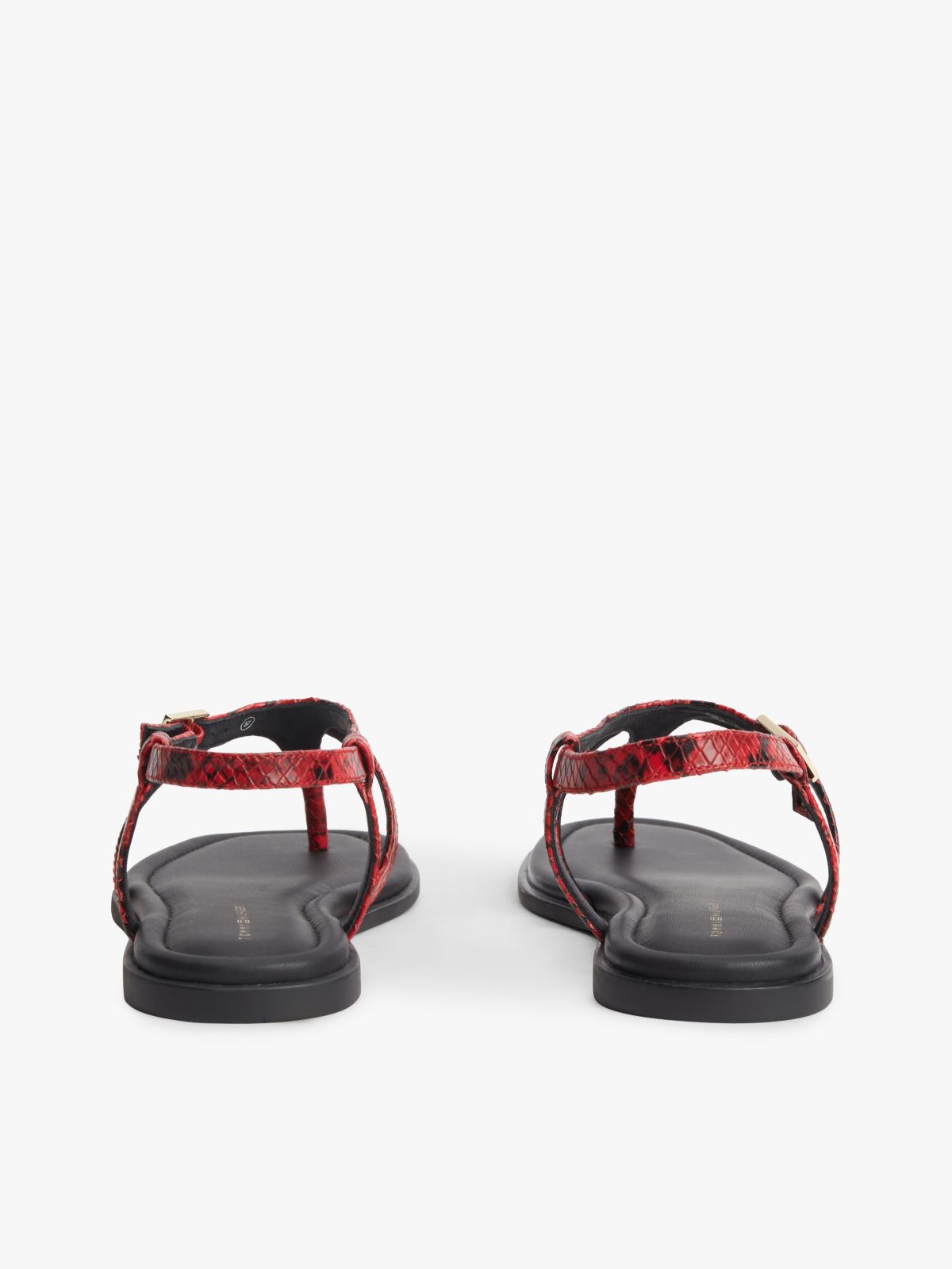 Leather Strap Snake Print Toe Post Sandals — Red