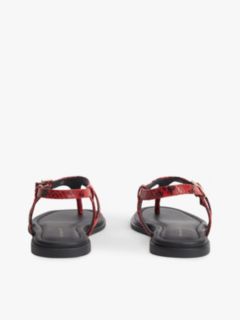 Leather Strap Snake Print Toe Post Sandals — Red 4