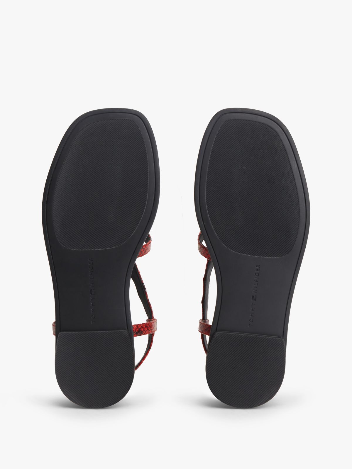 Leather Strap Snake Print Toe Post Sandals — Red