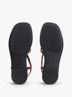 Leather Strap Snake Print Toe Post Sandals — Red 5