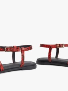 Leather Strap Snake Print Toe Post Sandals — Red 6