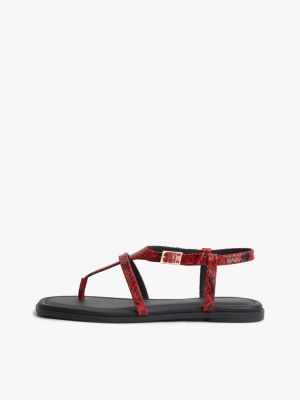 red leather strap snake print toe post sandals for women tommy hilfiger
