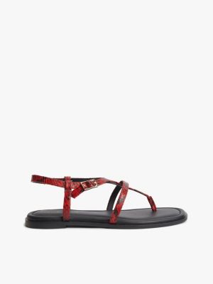 red leather strap snake print toe post sandals for women tommy hilfiger