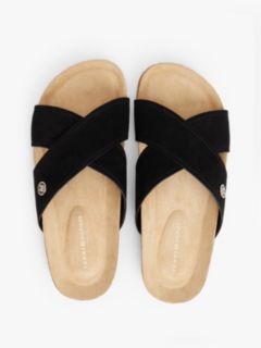 Suede Strap Cork Sandals — Black 3