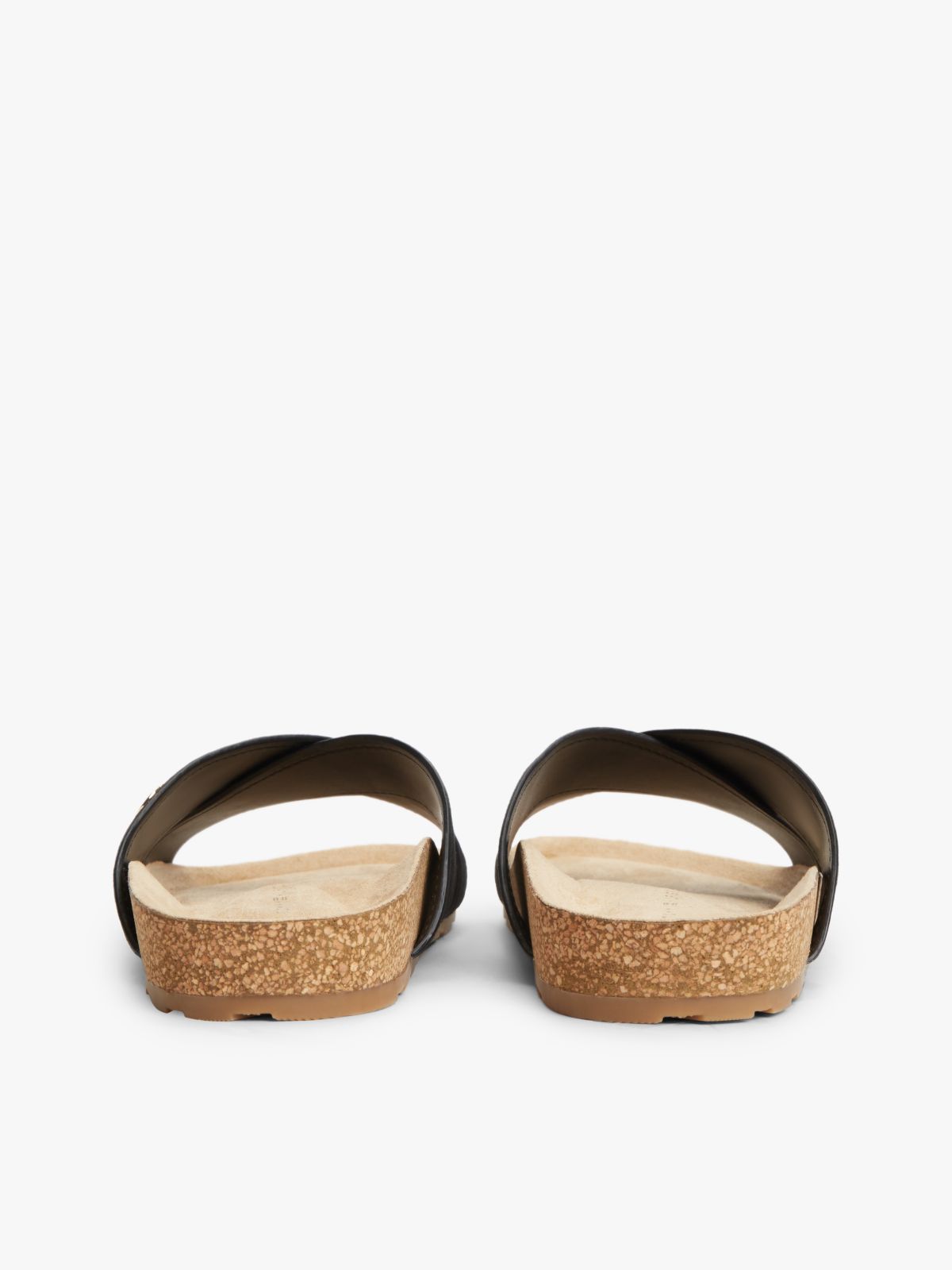 Suede Strap Cork Sandals — Black