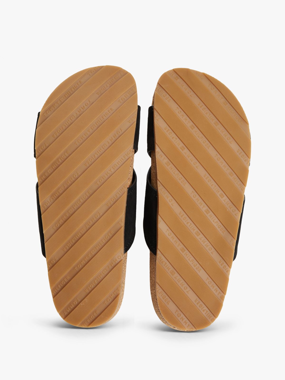 Suede Strap Cork Sandals — Black
