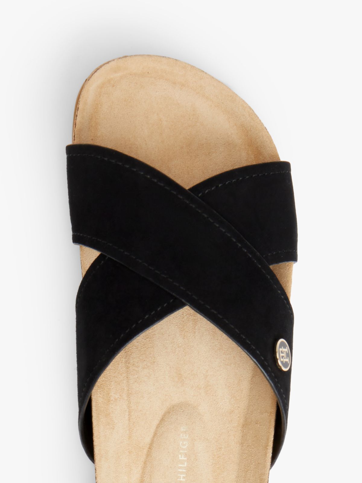 Suede Strap Cork Sandals — Black