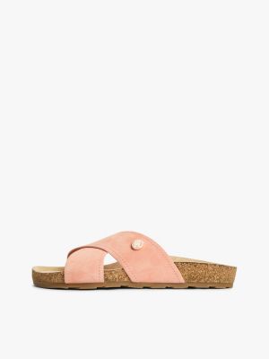 pink suede strap cork sandals for women tommy hilfiger