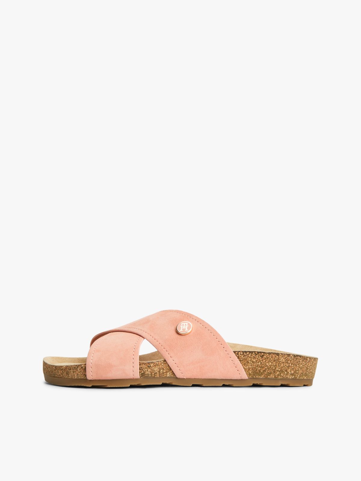 Suede Strap Cork Sandals — Pink