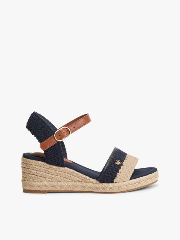 Logo Plaque Woven Wedge Heel Espadrilles — Multi