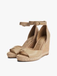 Logo Plaque Leather Wedge Heel Espadrilles — Beige 2