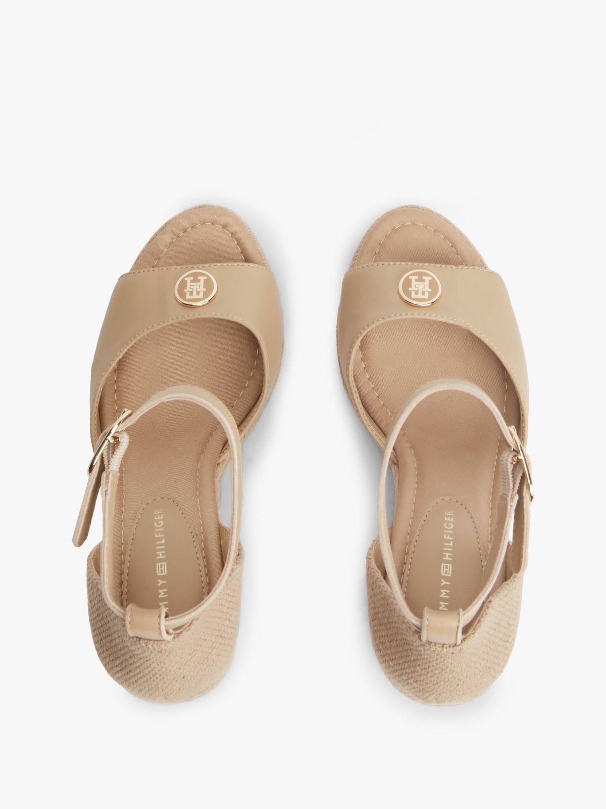 Logo Plaque Leather Wedge Heel Espadrilles — Beige