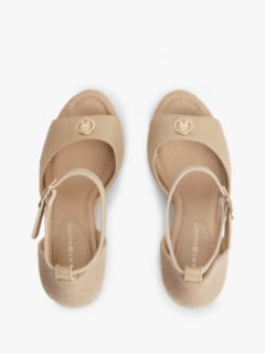 Logo Plaque Leather Wedge Heel Espadrilles — Beige 3