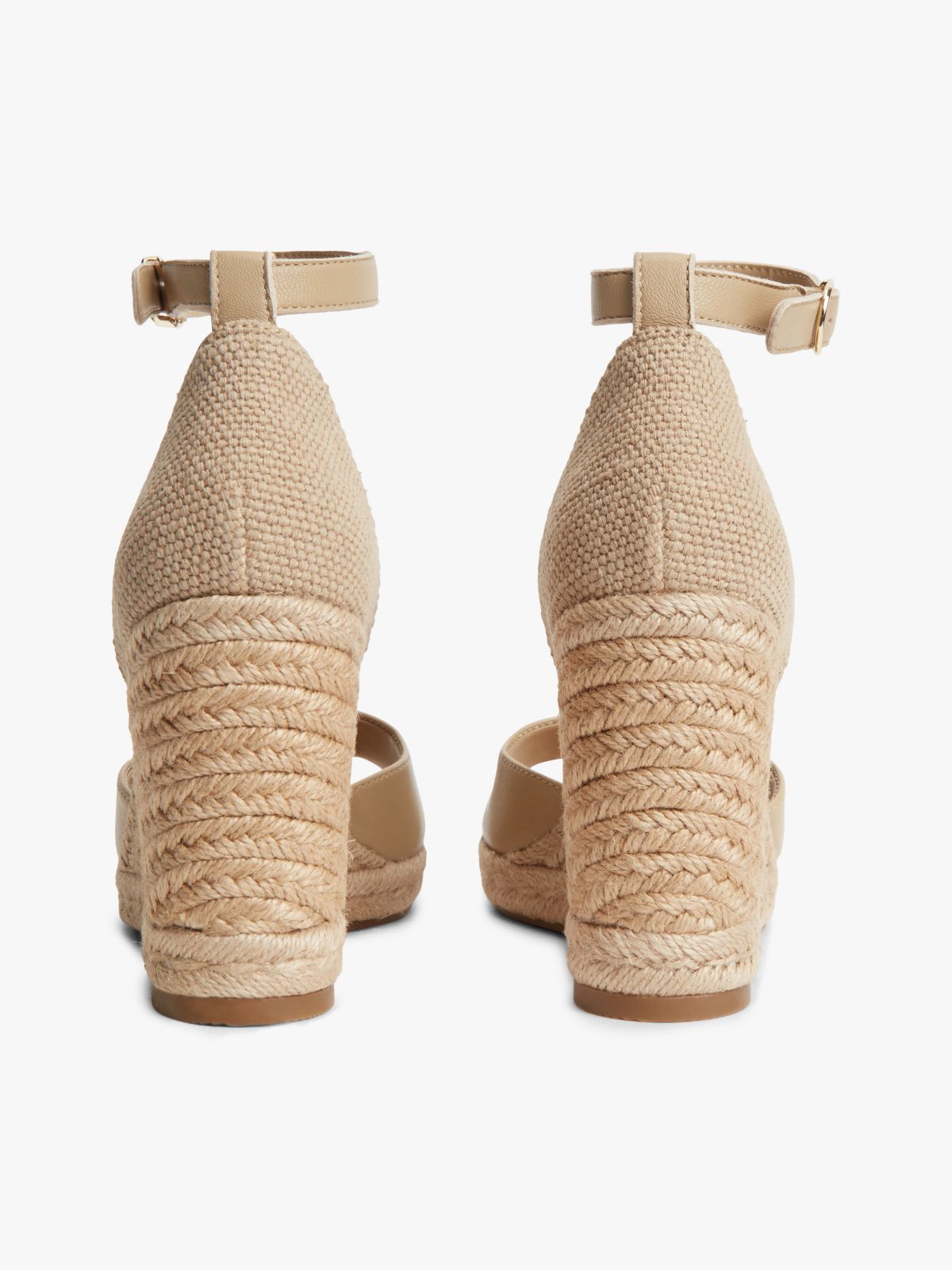 Logo Plaque Leather Wedge Heel Espadrilles — Beige