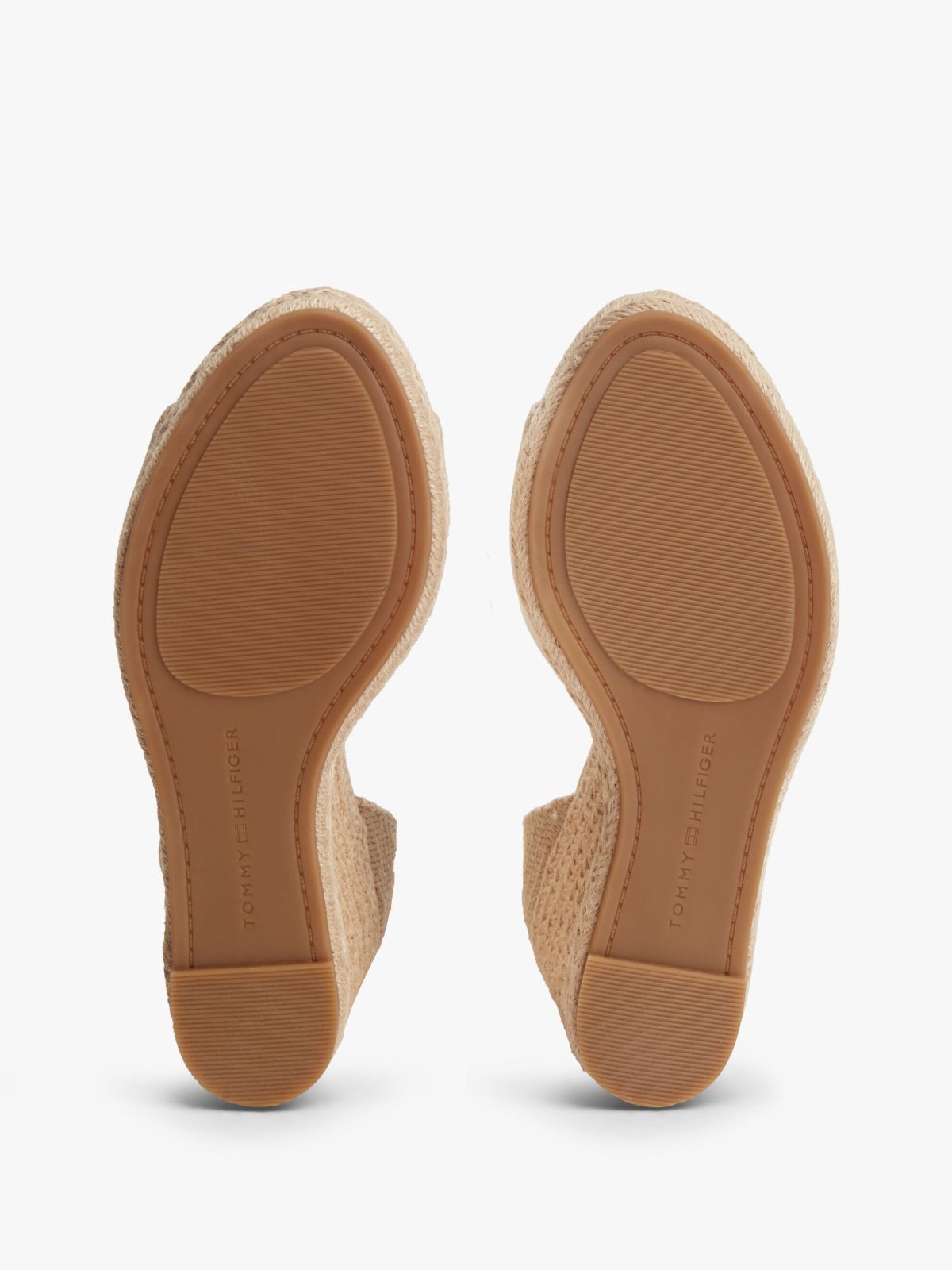 Logo Plaque Leather Wedge Heel Espadrilles — Beige