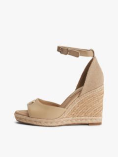Logo Plaque Leather Wedge Heel Espadrilles — Beige 7