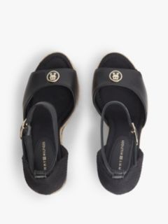 Logo Plaque Leather Wedge Heel Espadrilles — Black 3