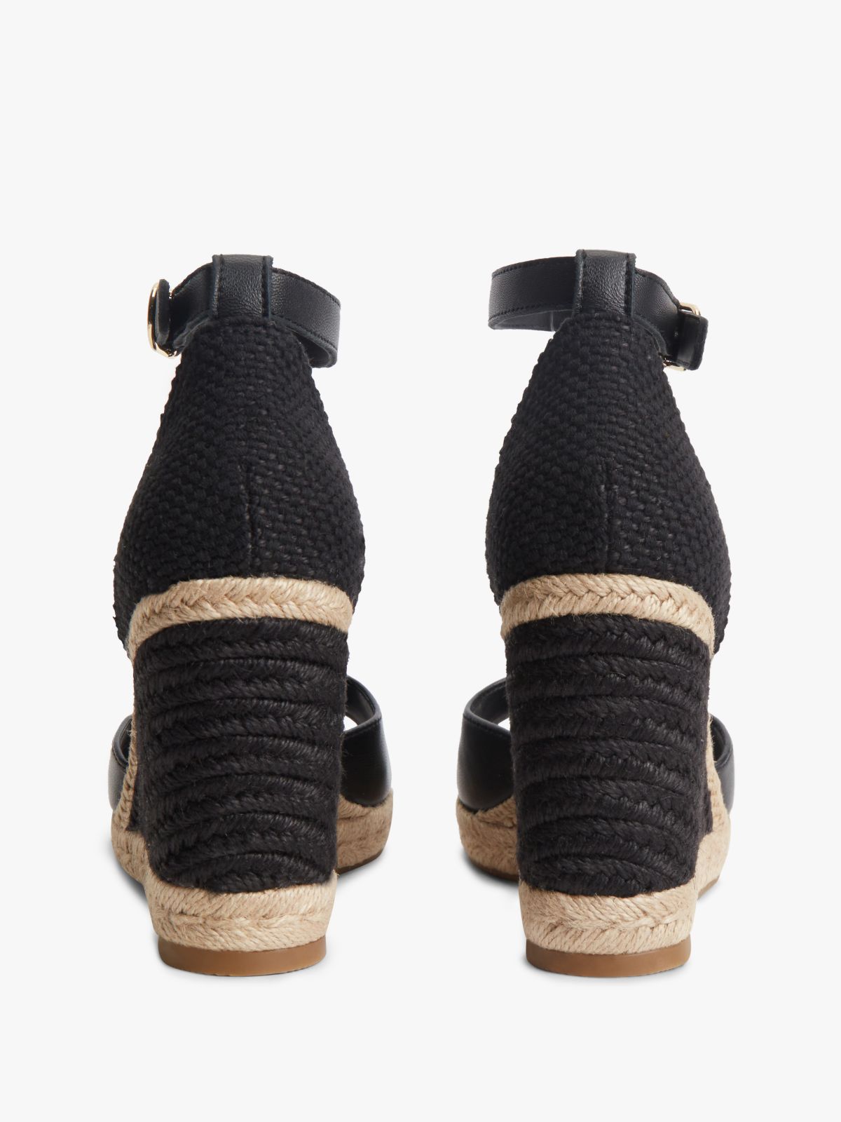 Logo Plaque Leather Wedge Heel Espadrilles — Black