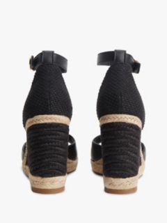 Logo Plaque Leather Wedge Heel Espadrilles — Black 4
