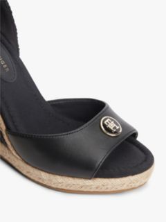 Logo Plaque Leather Wedge Heel Espadrilles — Black 6