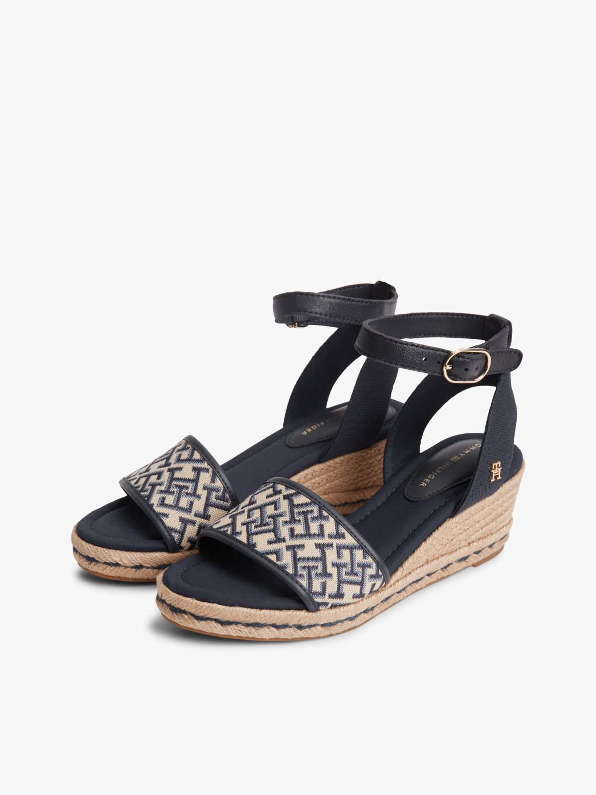 Logo Plaque Jacquard Wedge Heel Espadrilles — Blue