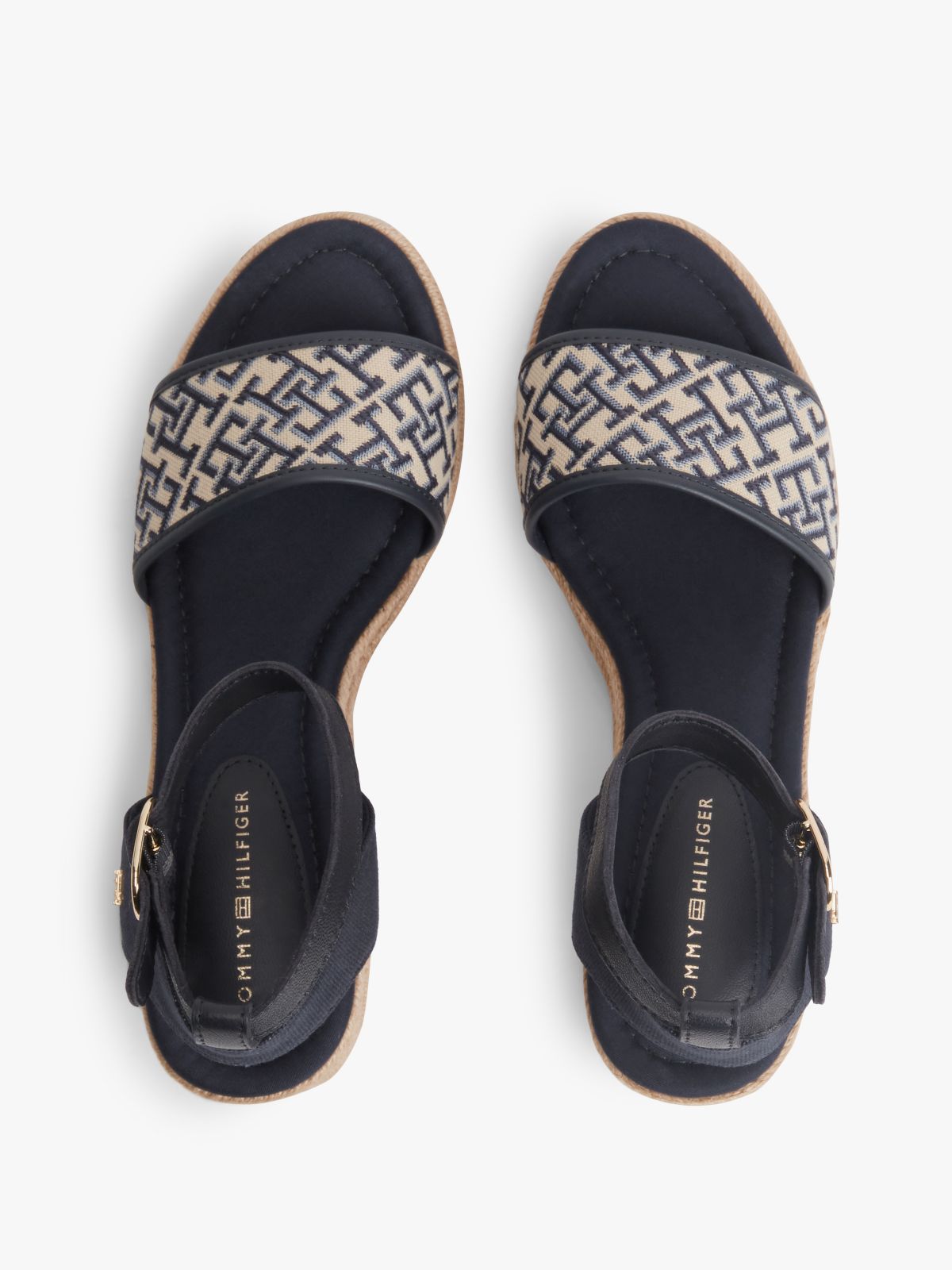Logo Plaque Jacquard Wedge Heel Espadrilles — Blue