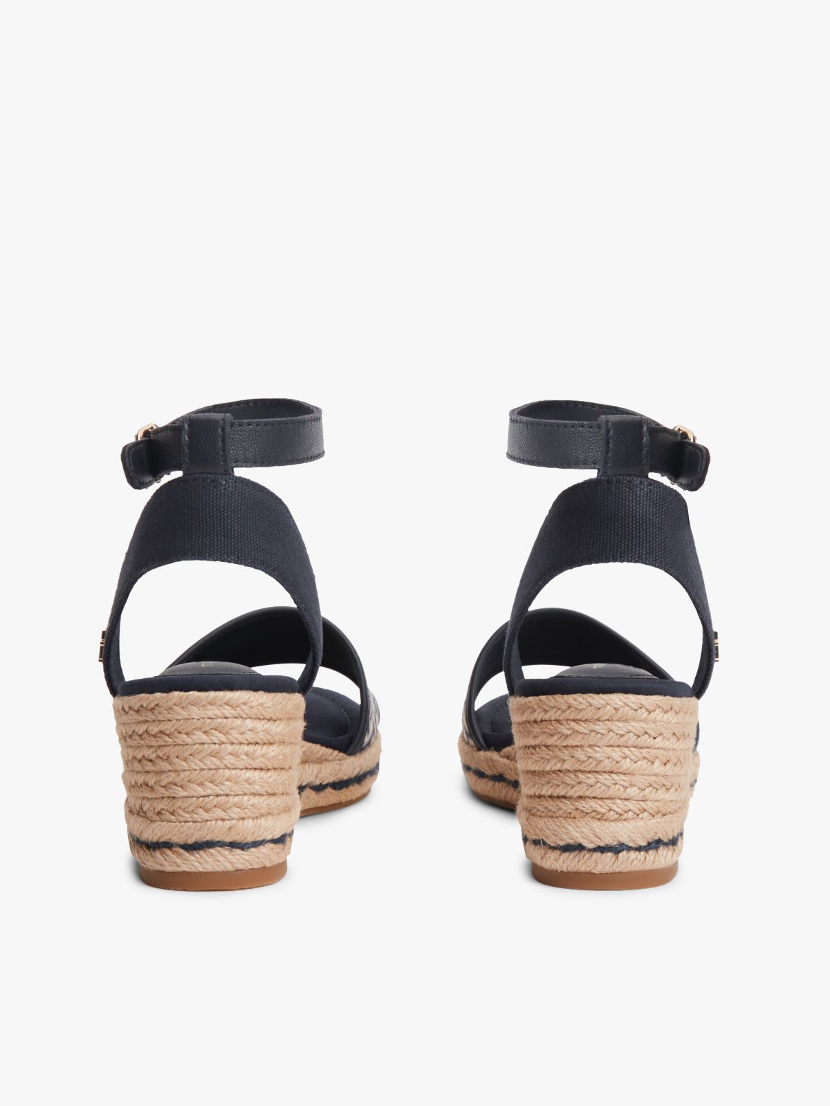 Logo Plaque Jacquard Wedge Heel Espadrilles — Blue