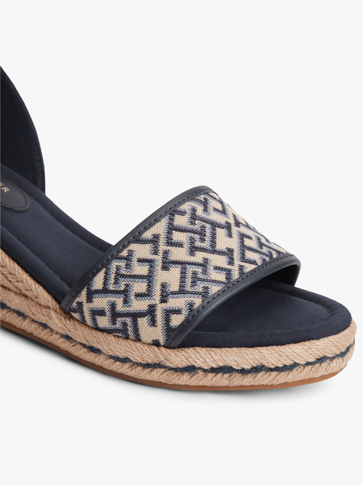 Logo Plaque Jacquard Wedge Heel Espadrilles — Blue