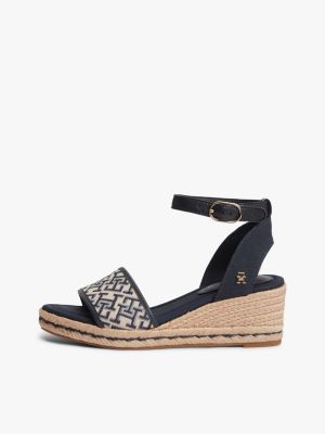 blue logo plaque jacquard wedge heel espadrilles for women tommy hilfiger