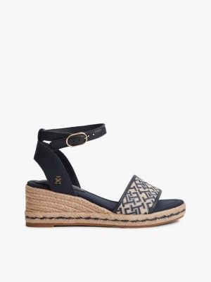 blue jacquard espadrilles met sleehak en metalen logo voor dames - tommy hilfiger