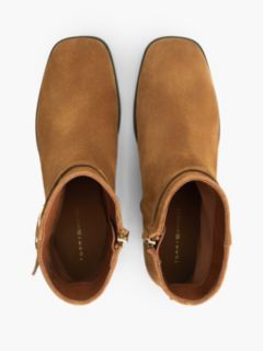 Suede Buckle Strap Block Heel Ankle Boots — Brown 3