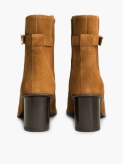 Suede Buckle Strap Block Heel Ankle Boots — Brown 4