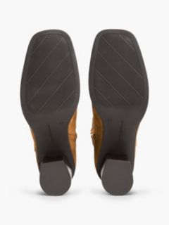Suede Buckle Strap Block Heel Ankle Boots — Brown 5